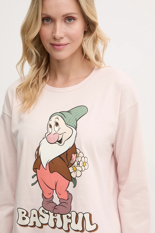 Βαμβακερή μπλούζα πιτζάμας με μακριά μανίκια United Colors of Benetton x DISNEY ροζ 34NB3M07I