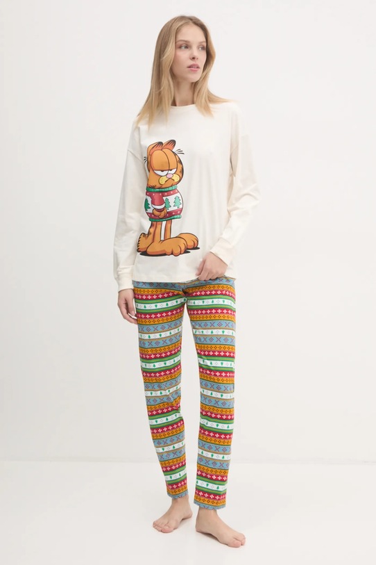 Pamučna pidžama United Colors of Benetton x GARFIELD Planet friendly bež 37MW3P03I