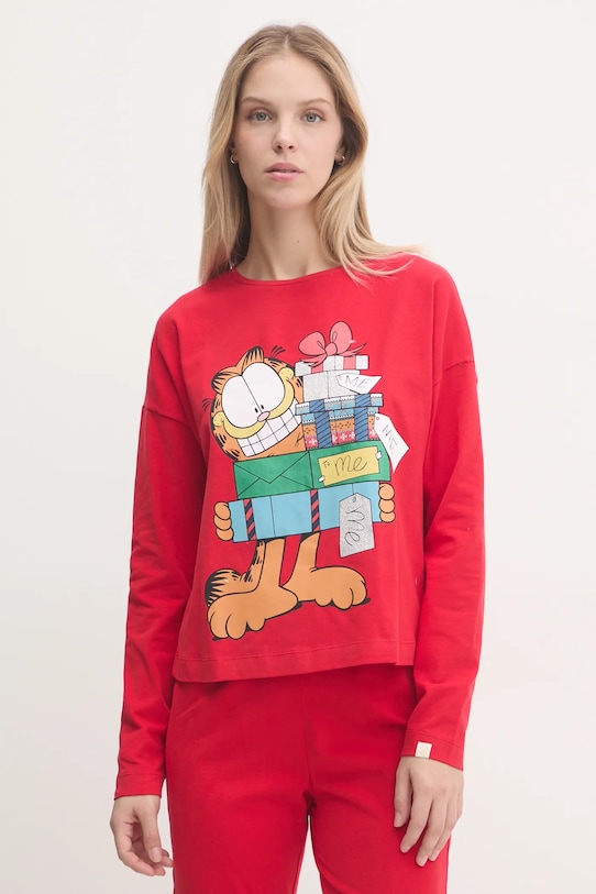 Majica dugih rukava za spavanje United Colors of Benetton x GARFIELD print crvena 3DKE3M06L