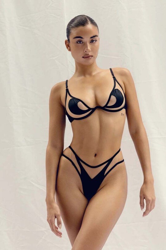 Bikini top GOD SAVE QUEENS HEARTLESS TOP με μεταλλικές μπανέλες μαύρο GSQ.69.212