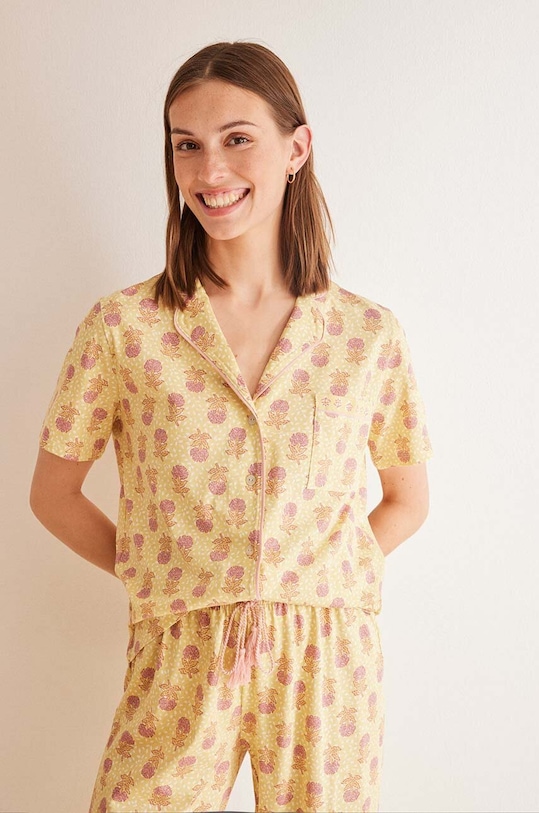 women'secret set de pijama de bumbac DAILY BOHO 3598030 galben AW24