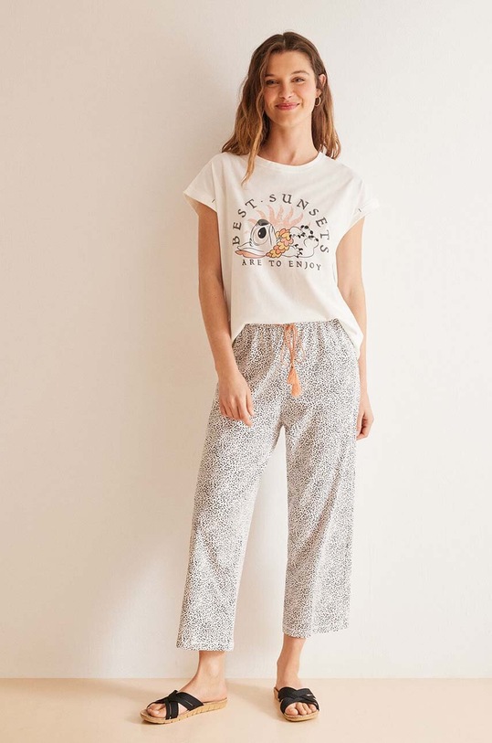women'secret piżama bawełniana Lilo and Stich nadruk beżowy 3138526