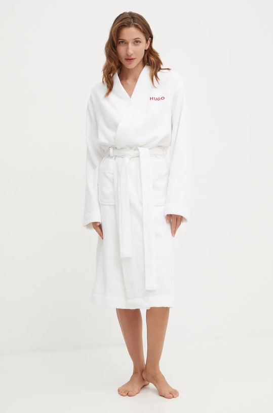 HUGO halat de baie din bumbac tricotaj alb 50502745