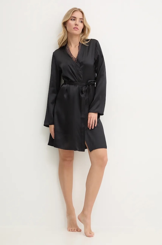 Копринен халат Calvin Klein Underwear текстил черен 000QS7207E