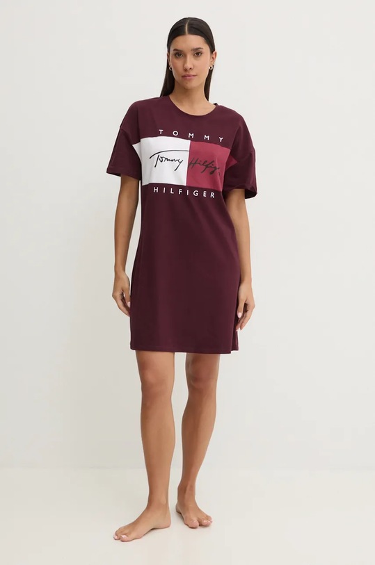Pyžamové tričko Tommy Hilfiger UW0UW05631 burgundské AW24