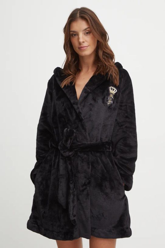 Juicy Couture szlafrok HOODED ROBE dzianina czarny JCLRB224505.101