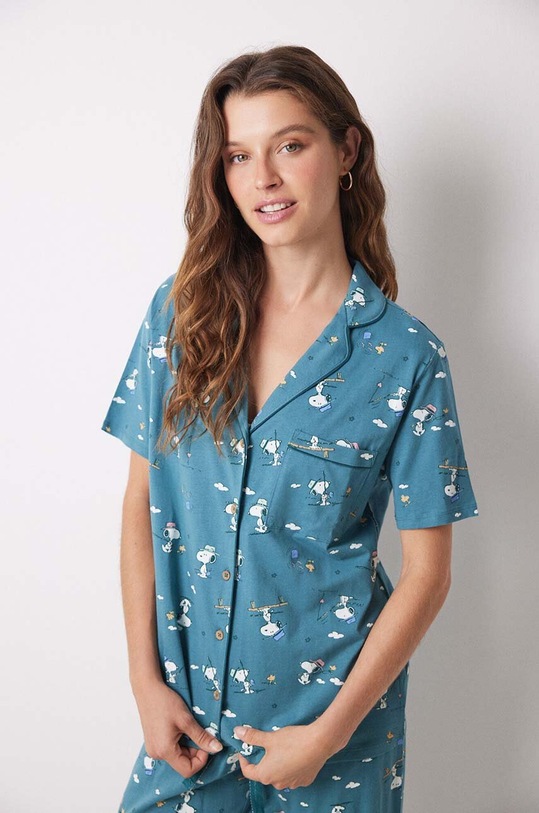 women'secret set de pijama de bumbac Snoopy 3138567 verde AW24