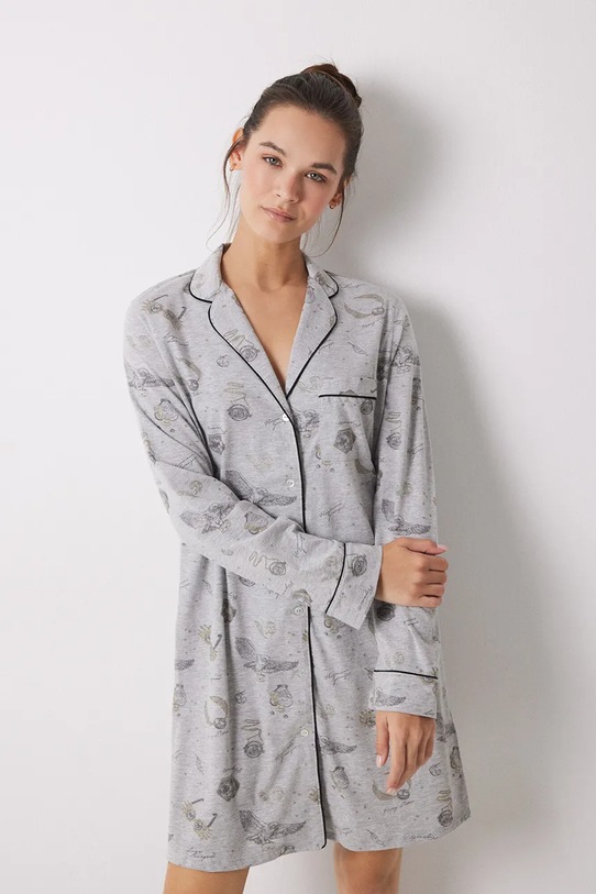 women'secret koszula nocna bawełniana LA NUIT HARRY POTTER wzorzyste szary 4448049