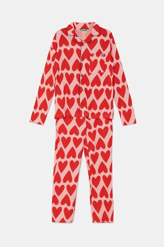 United Colors of Benetton piżama bawełniana dziecięca komplet różowy 3MR70P072.G.Seasonal