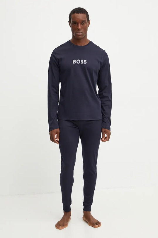 Pamučna pidžama BOSS pletivo mornarsko plava 50527499