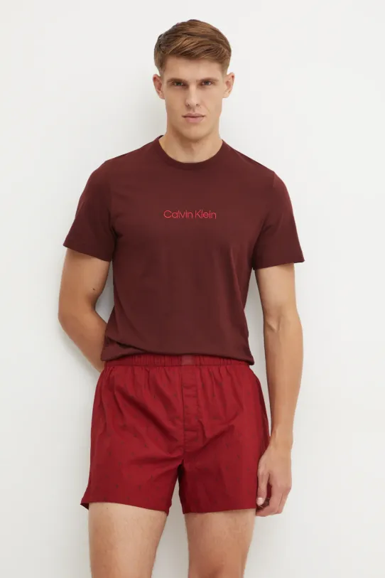 Pamučna pidžama Calvin Klein Underwear pletivo smeđa 000NM2762E