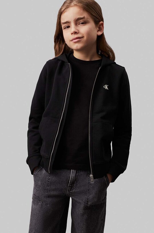 Дитяча бавовняна кофта Calvin Klein Jeans з капюшоном чорний IB0IB02131.9BYH