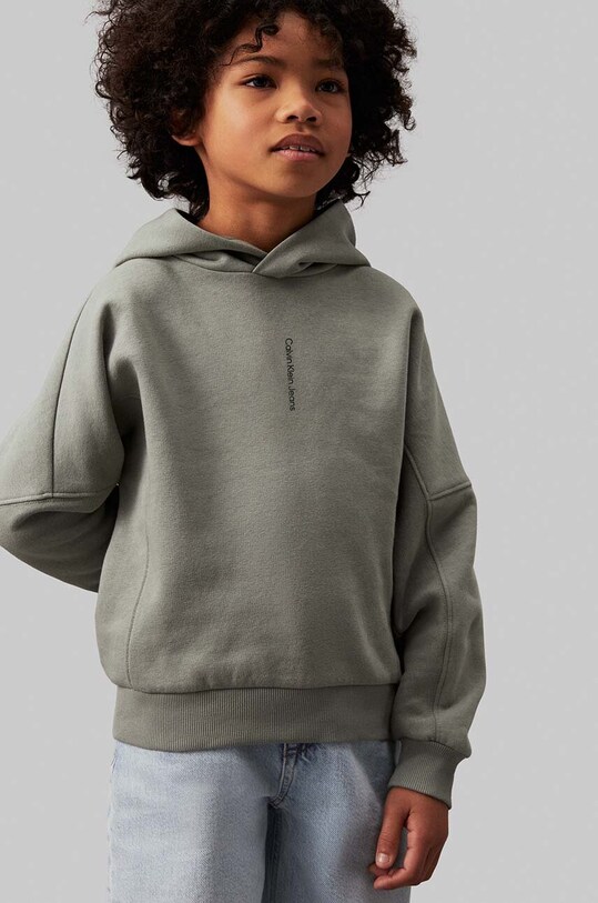 Detská mikina Calvin Klein Jeans s kapucňou zelená IB0IB02134.9BYH