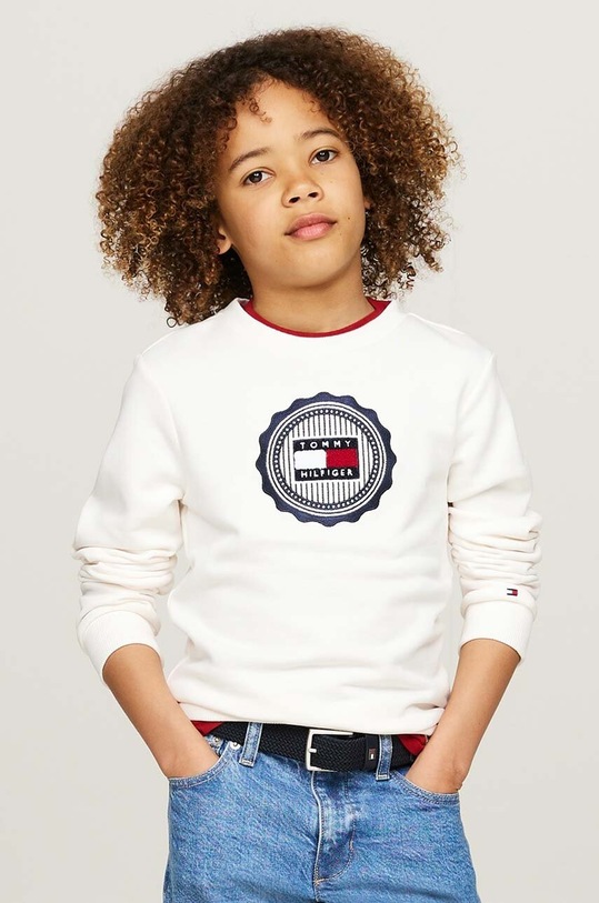 Dětská bavlněná mikina Tommy Hilfiger bez kapuce bílá KB0KB09052.9BYH.128.176