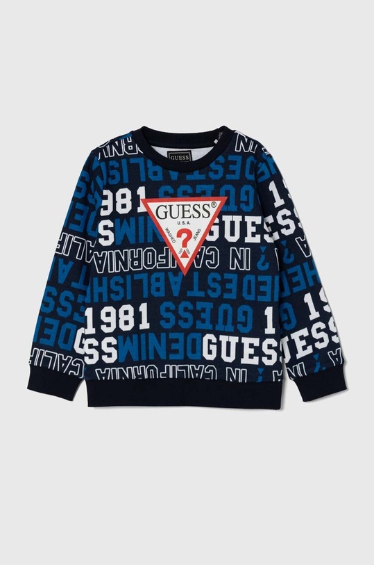 Dětská bavlněná mikina Guess bez kapuce námořnická modř N4YQ02.KA6R3.9BYH