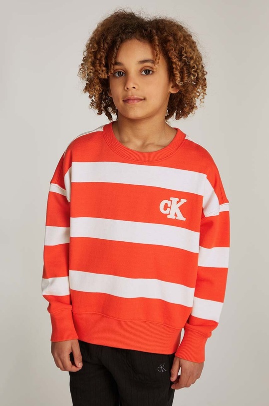 Dětská bavlněná mikina Calvin Klein Jeans bez kapuce červená IB0IB02206.104.116.9BYH