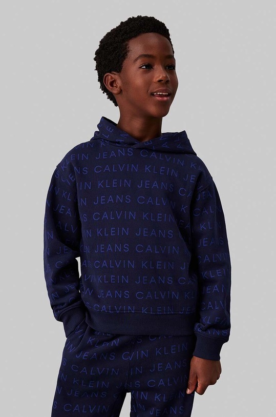 Dětská bavlněná mikina Calvin Klein Jeans IB0IB02322.128.176.9BYH námořnická modř AW24