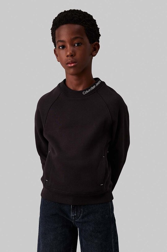 Detská mikina Calvin Klein Jeans bez kapucne čierna IB0IB02326.116.9BYH