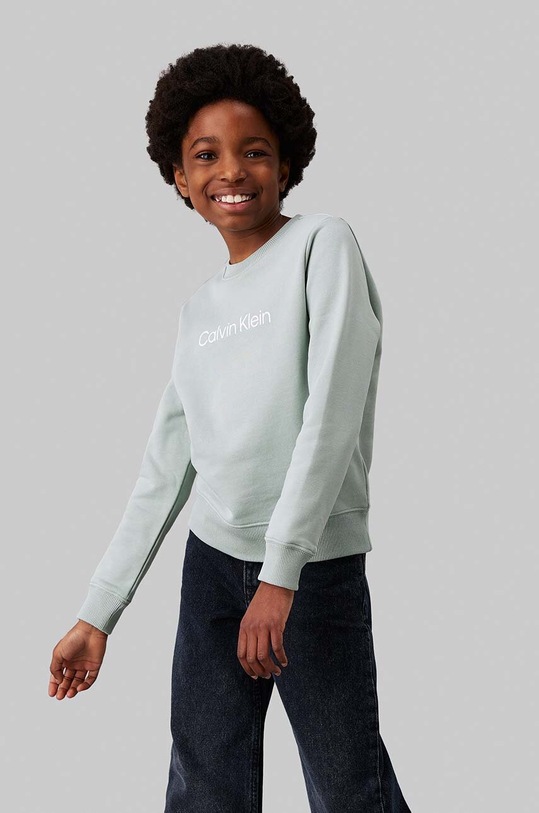 Dětská bavlněná mikina Calvin Klein Jeans bez kapuce zelená IU0IU00680.128.176.9BYH