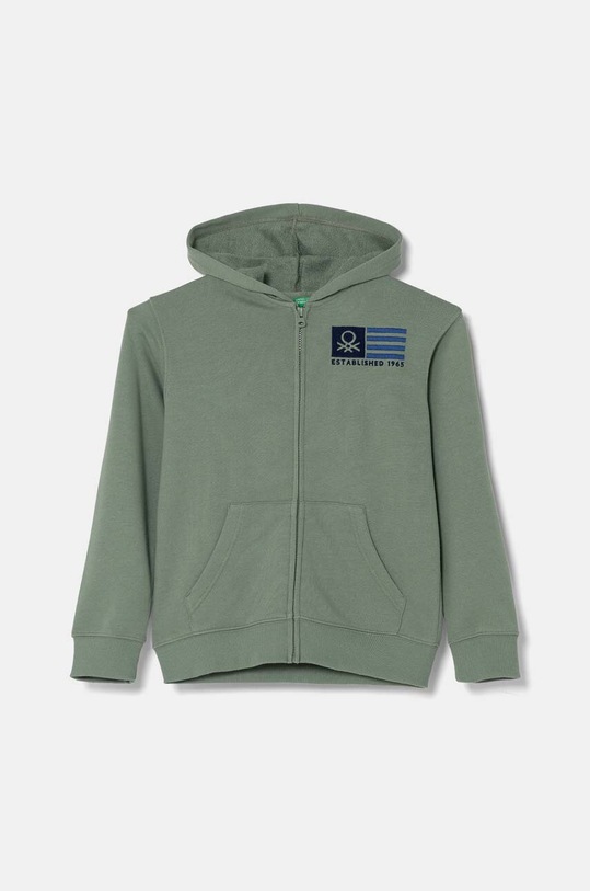 United Colors of Benetton bluza bawełniana dziecięca z kapturem zielony 3J68C503X.G.Seasonal