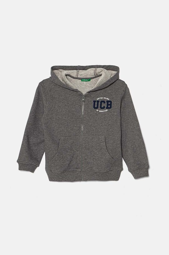 Детски памучен суичър United Colors of Benetton надпис сив 3J68G5034.P.Seasonal