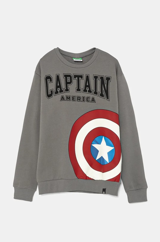 Детски памучен суичър United Colors of Benetton надпис сив 3J68C10MK.G.Seasonal