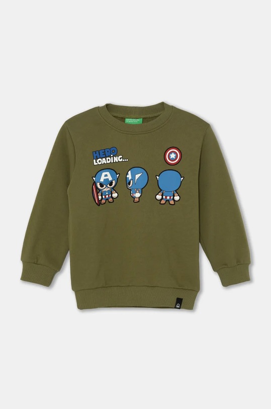 Dětská bavlněná mikina United Colors of Benetton bez kapuce zelená 3J68G10HH.P.Seasonal