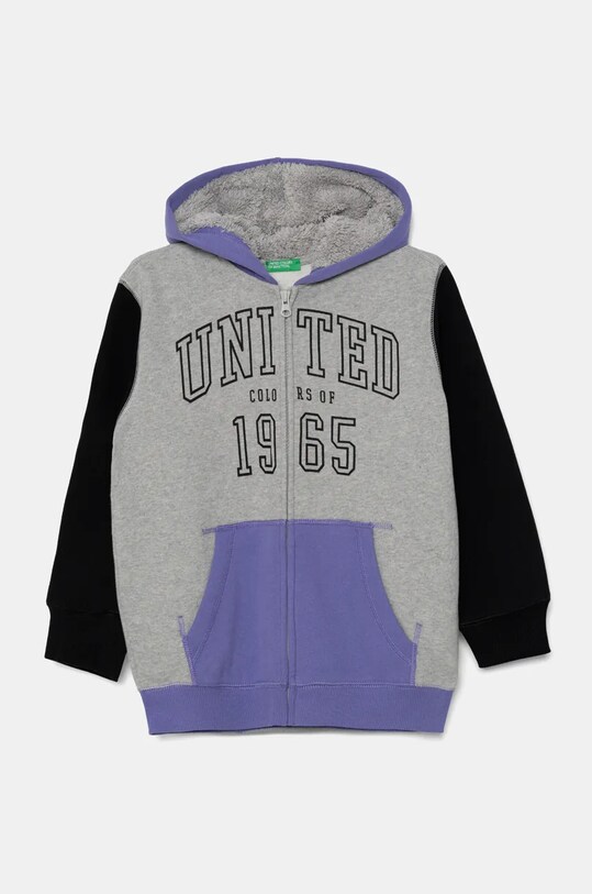 Дитяча кофта United Colors of Benetton з капюшоном сірий 3EB5C504H.G.Seasonal