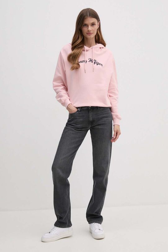 Bavlněná mikina Tommy Hilfiger WW0WW42612 růžová AW24