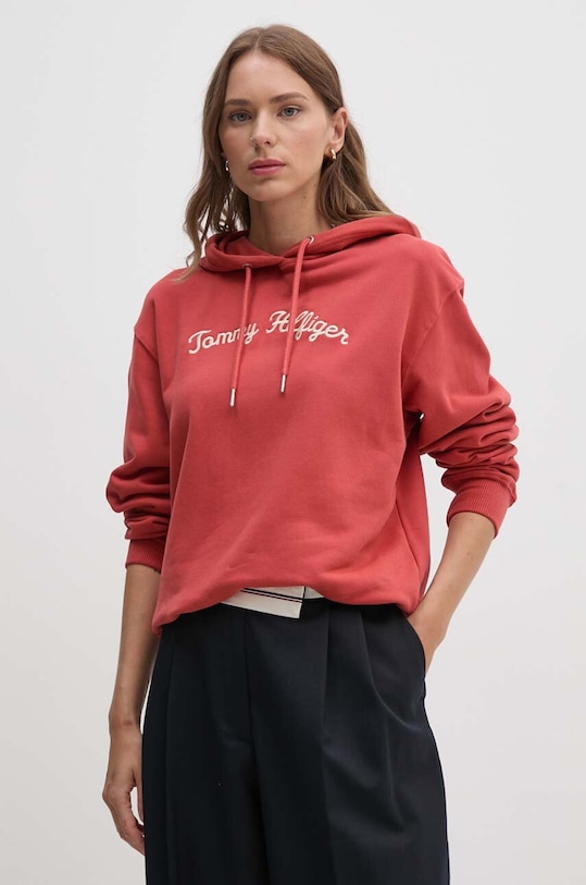Tommy Hilfiger bluza bawełniana z kapturem czerwony WW0WW42612