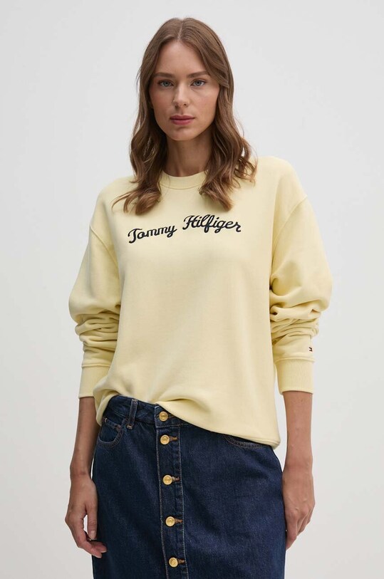 Bavlněná mikina Tommy Hilfiger bez kapuce žlutá WW0WW42615