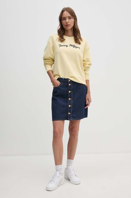 Bavlněná mikina Tommy Hilfiger WW0WW42615 žlutá AW24