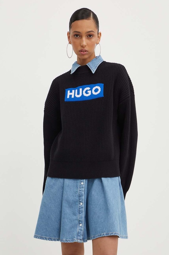 HUGO Blue sweter bawełniany aplikacja czarny 50514300