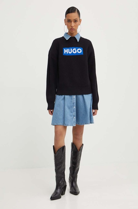 Hugo Blue pulover de bumbac 50514300 negru AW24