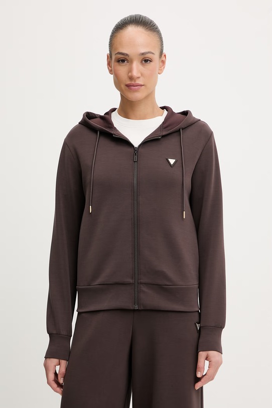 Guess bluza OLYMPE z kapturem brązowy V4YQ06.KCAY2