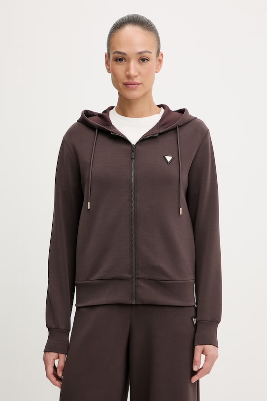 Guess bluza OLYMPE z kapturem brązowy V4YQ06.KCAY2