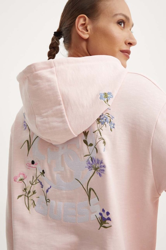 Guess bluza bawełniana RGINE z kapturem różowy V4YQ10.KC6W1