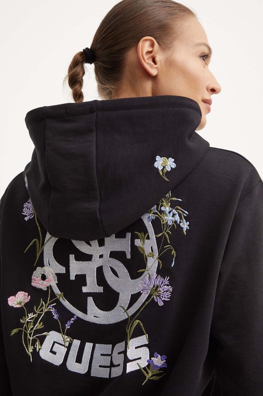 Guess bluza bawełniana RGINE z kapturem czarny V4YQ10.KC6W1