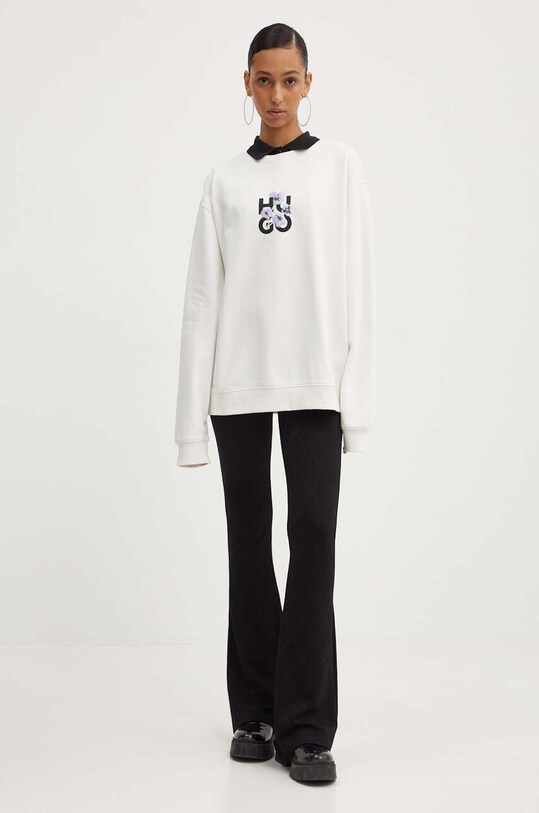 Хлопковая кофта HUGO 50520308 бежевый AW24