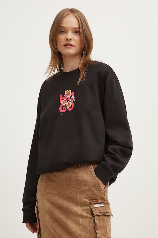 Bavlněná mikina HUGO bez kapuce černá 50520308