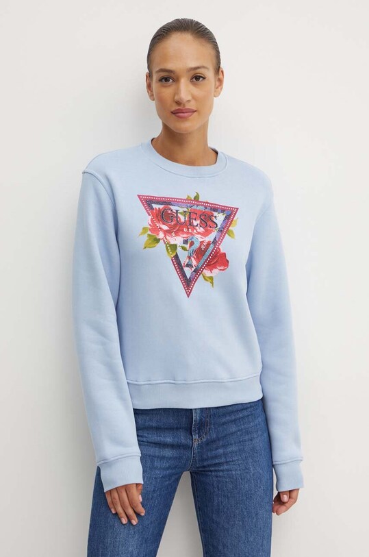 Mikina Guess ROSES bez kapucne modrá W4YQ26.K9Z21