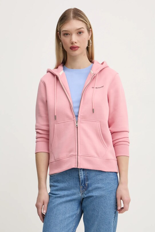 Mikina Guess Jeans s kapucňou ružová W4YQ13.KC811