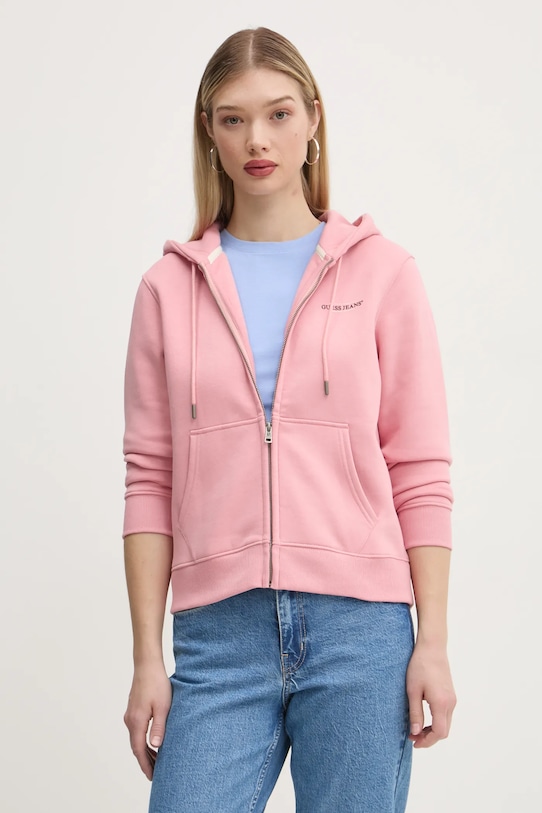 Guess Jeans bluza z kapturem różowy W4YQ13.KC811