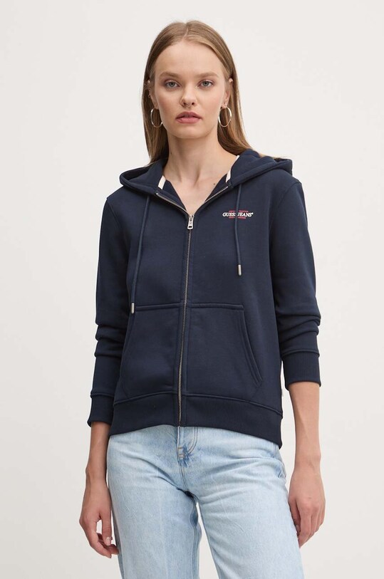 Μπλούζα Guess Jeans με κουκούλα σκούρο μπλε W4YQ13.KC811