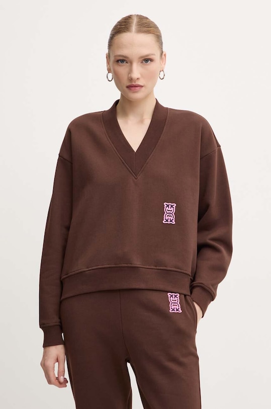 Βαμβακερή μπλούζα Pinko χωρίς κουκούλα καφέ 103724.A23C