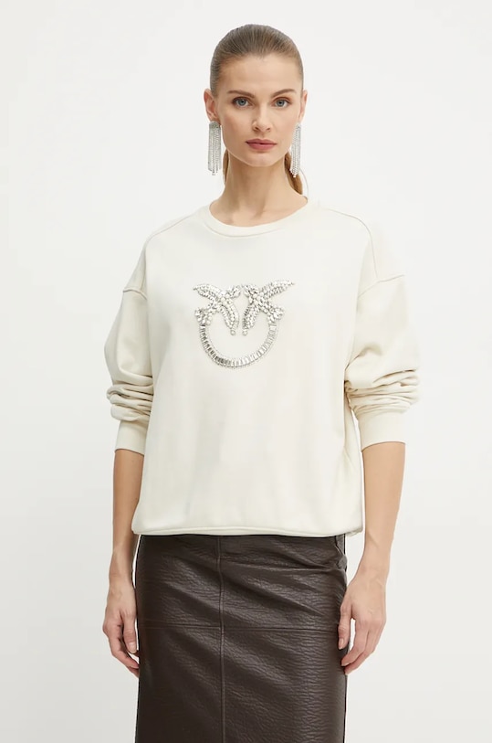 Pamučna dukserica Pinko natpis bež 100534.A24F