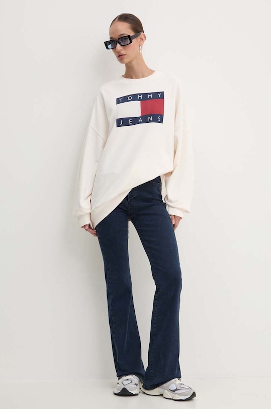 Tommy Jeans bluza bawełniana DW0DW18623 beżowy AW24