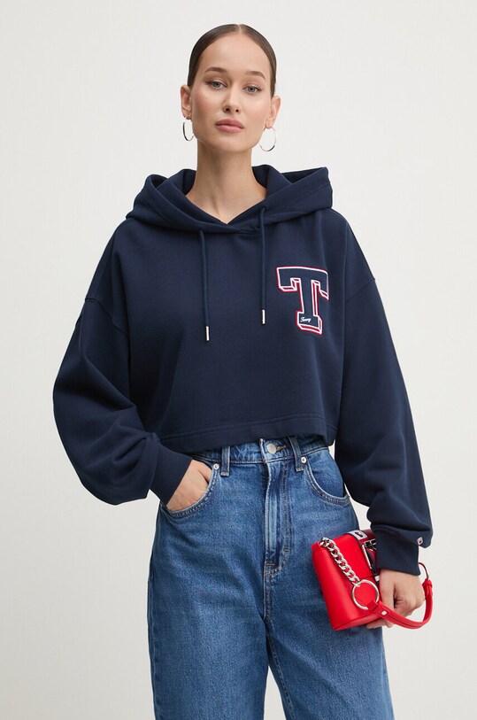 Tommy Jeans bluza bawełniana z kapturem granatowy DW0DW18653