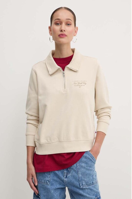 Bavlnená mikina Tommy Jeans bavlna béžová DW0DW18367