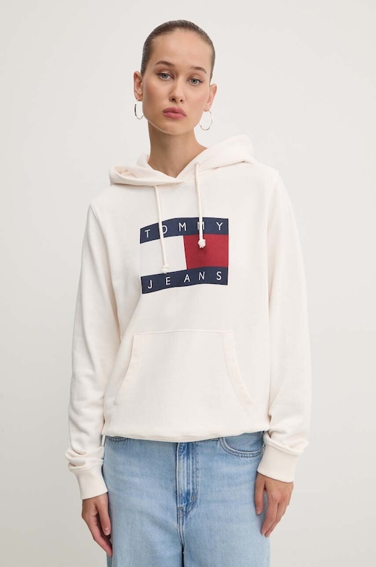 Tommy Jeans bluza bawełniana nadruk beżowy DW0DW18654